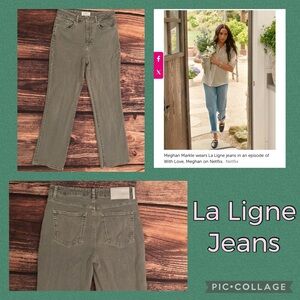 La Ligne Sage Green Straight Leg High Rise Stretch Jeans Meghan Markle Sz. 28